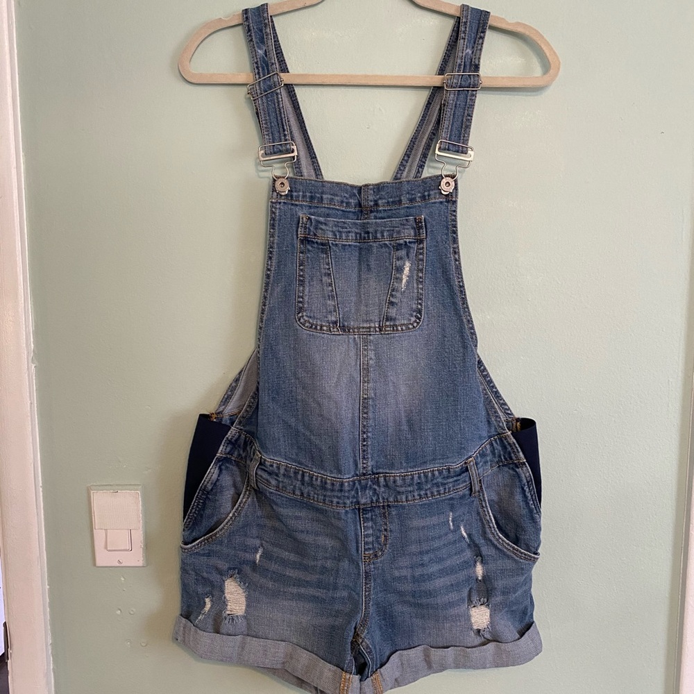 Indigo Blue Maternity Jean Overalls With Stretching Side Bands Size M